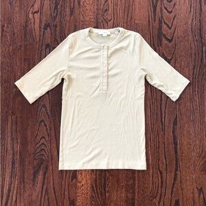Vince. Women’s Small Pale Green Ribbed 1/4 Button 1/2 Sleeve Henley Top - VGUC!